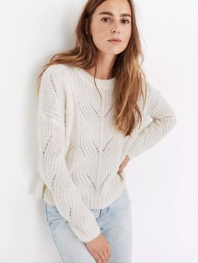 Madewell Charley Cream Open-Knit Crewneck Sweater Alpaca Blend - Medium
